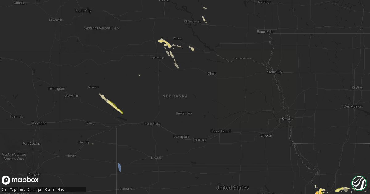 Hail map in Nebraska on July 11, 2024