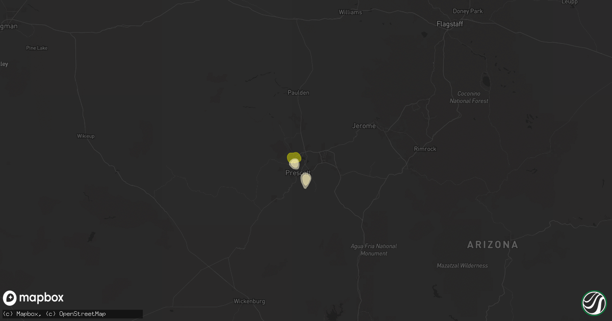 Hail map in Prescott, AZ on July 11, 2024
