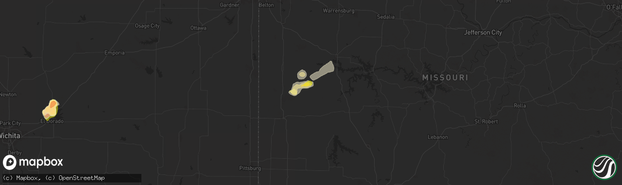 Hail map in Rockville, MO on July 11, 2024