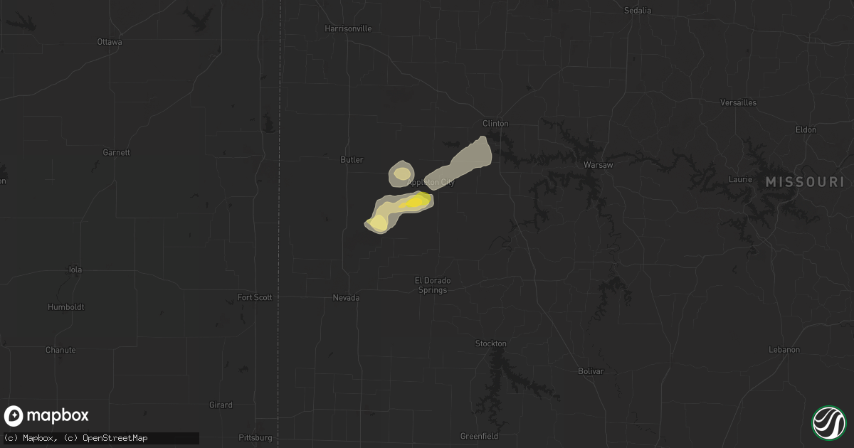 Hail map in Rockville, MO on July 11, 2024