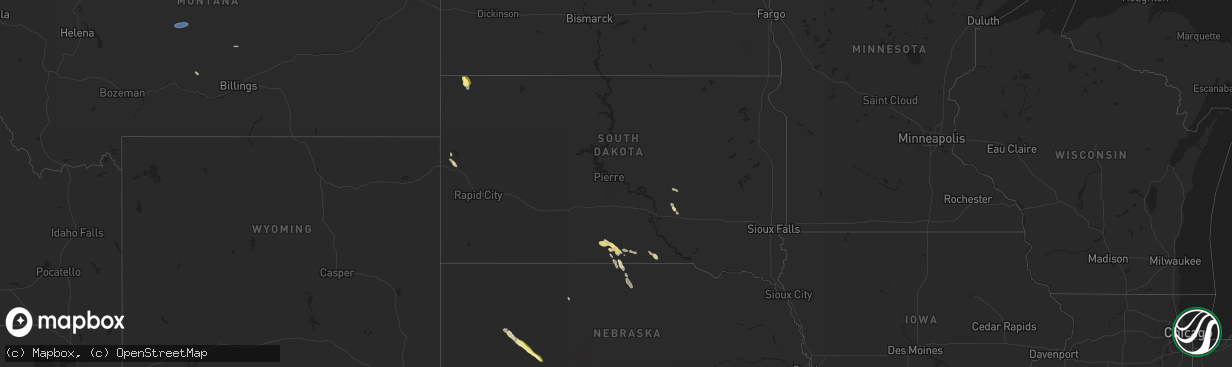 Hail map in South Dakota on July 11, 2024