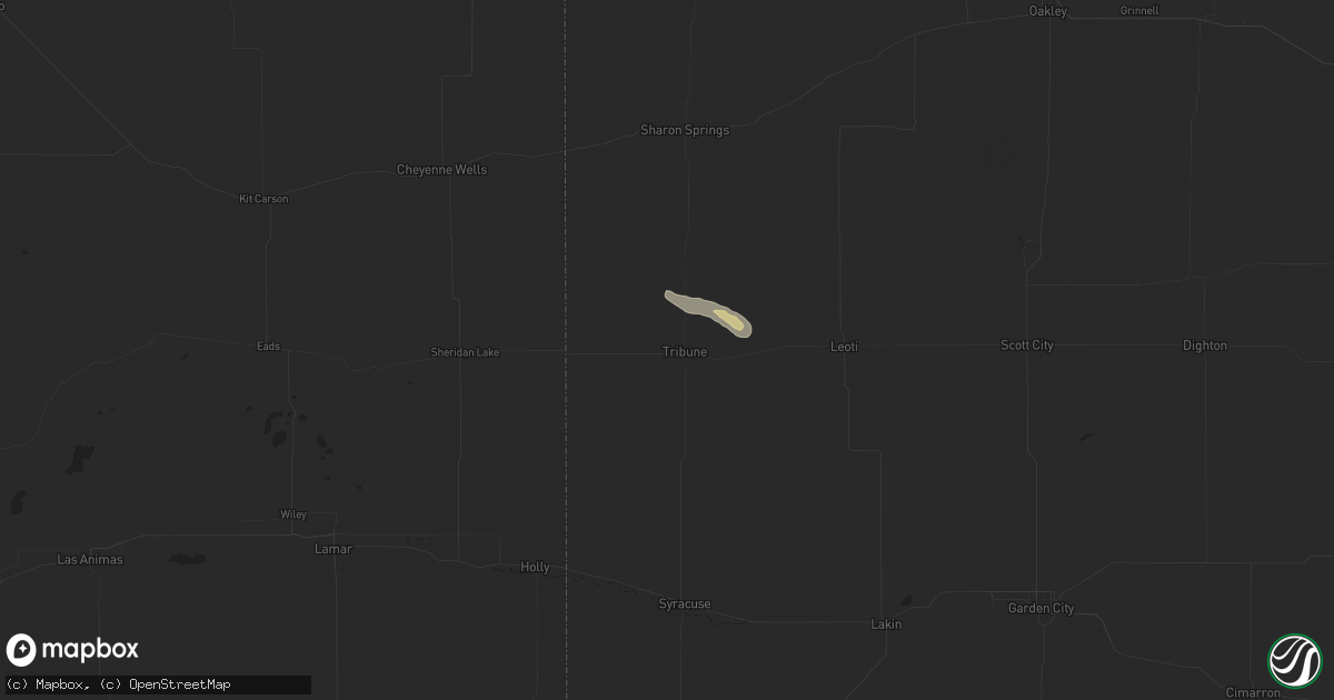 Hail map in Tribune, KS on July 11, 2024