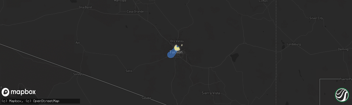 Hail map in Tucson, AZ on July 11, 2024