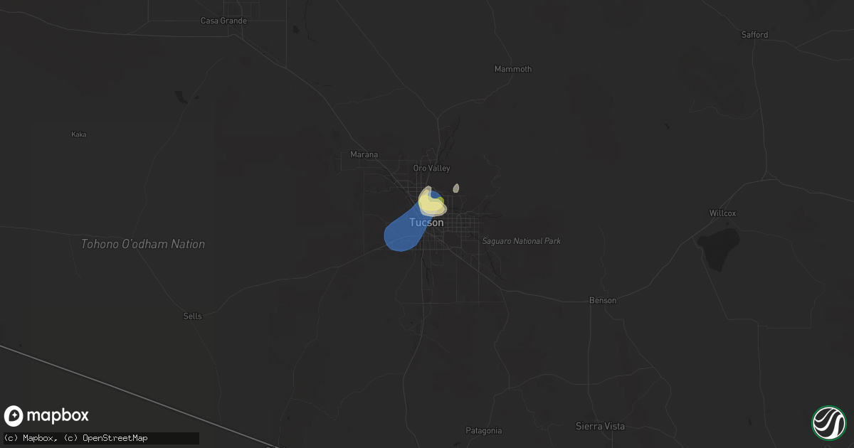 Hail map in Tucson, AZ on July 11, 2024