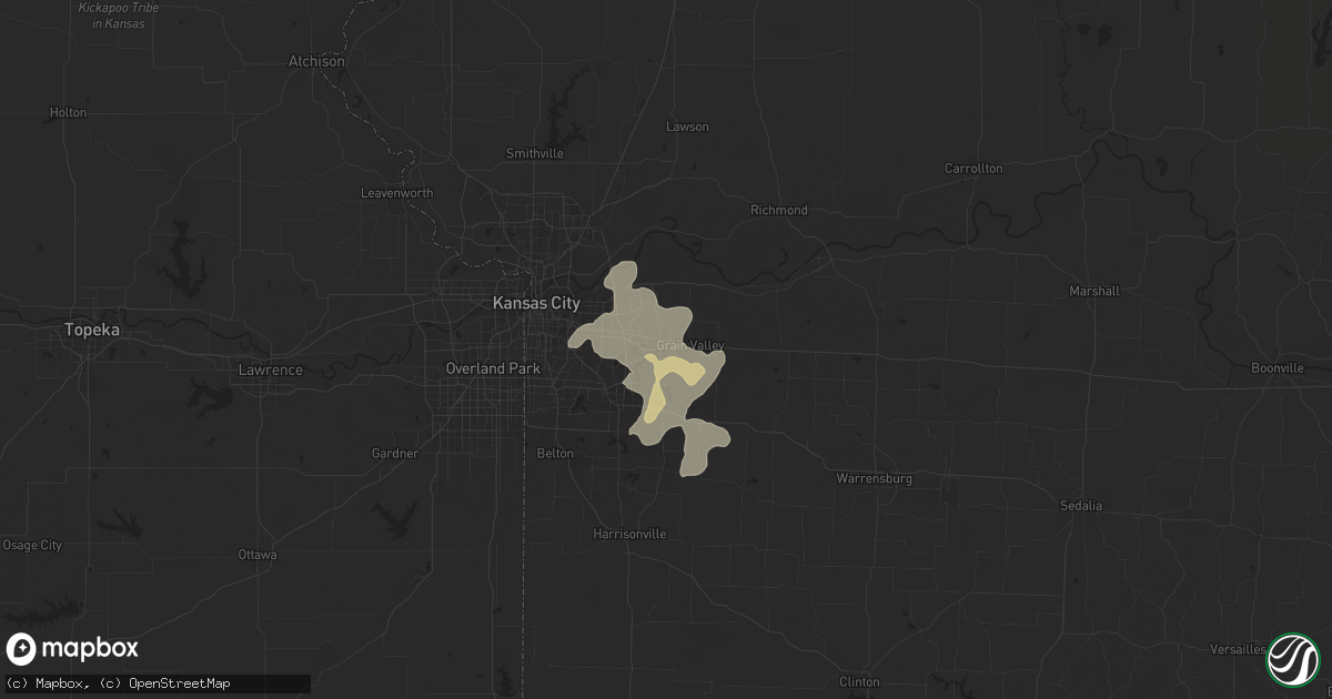 Hail map in Blue Springs, MO on July 11, 2025
