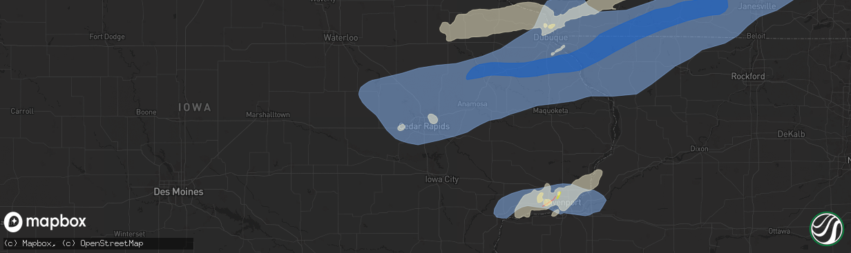 Hail map in Cedar Rapids, IA on July 11, 2025