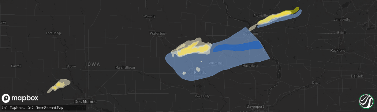 Hail map in Center Point, IA on July 11, 2025
