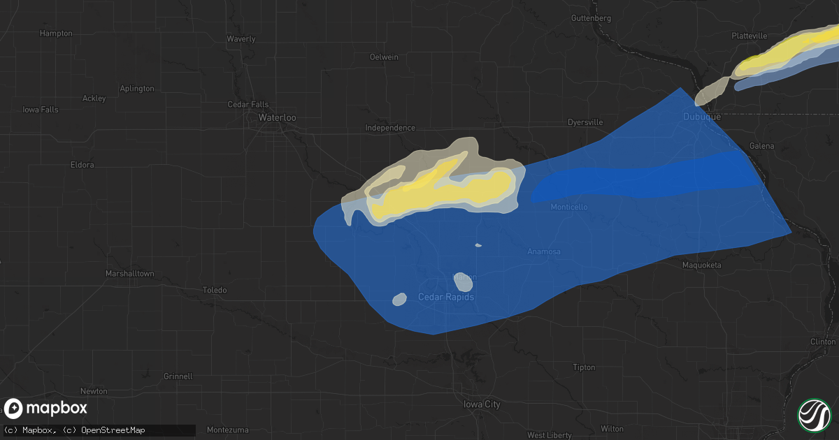 Hail map in Center Point, IA on July 11, 2025