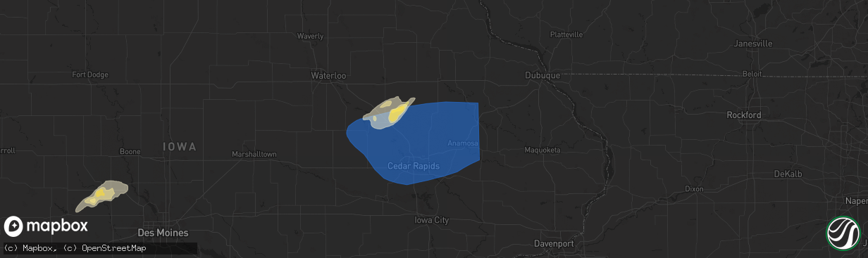 Hail map in Central City, IA on July 11, 2025