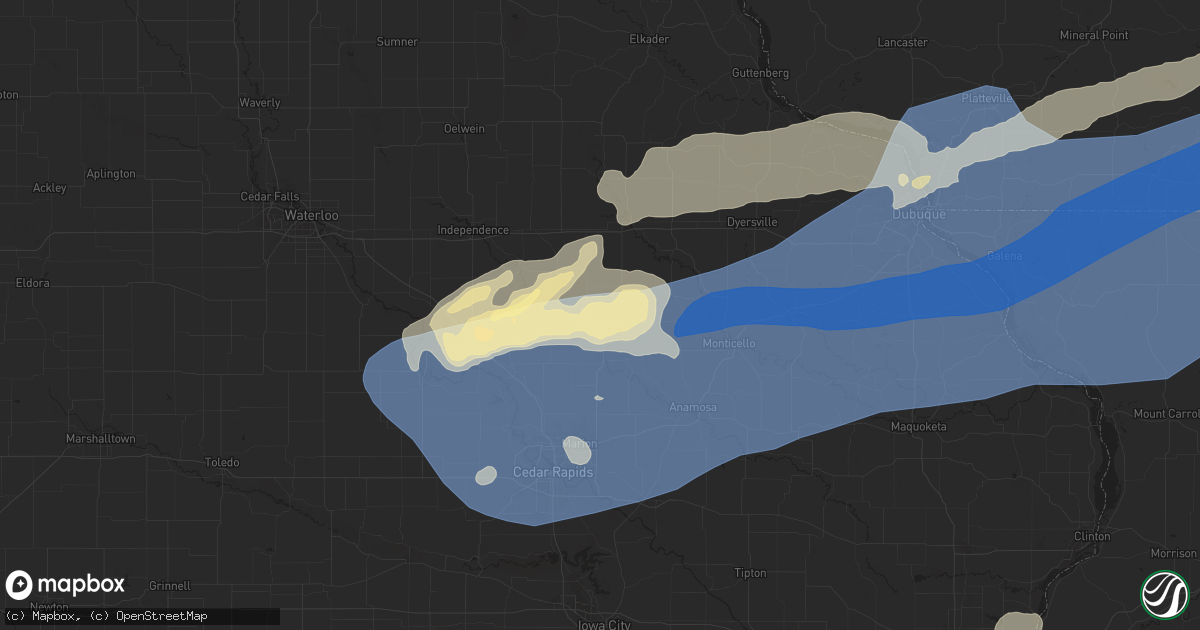 Hail map in Coggon, IA on July 11, 2025