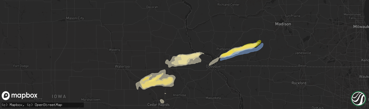 Hail map in Colesburg, IA on July 11, 2025