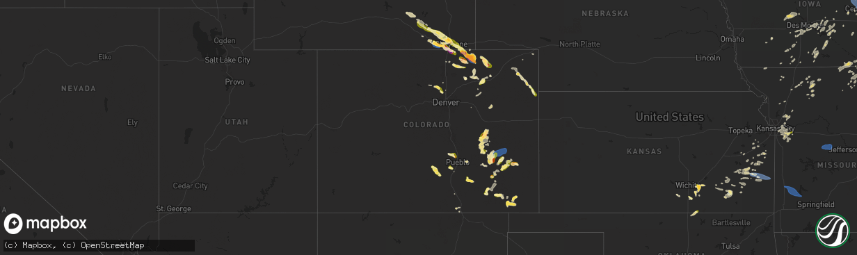 Hail map in Colorado on July 11, 2025