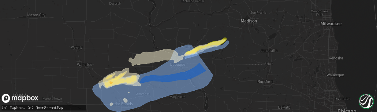 Hail map in Cuba City, WI on July 11, 2025