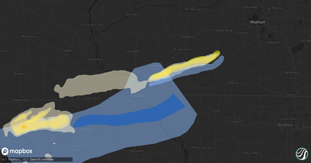 Hail map in Cuba City, WI on July 11, 2025