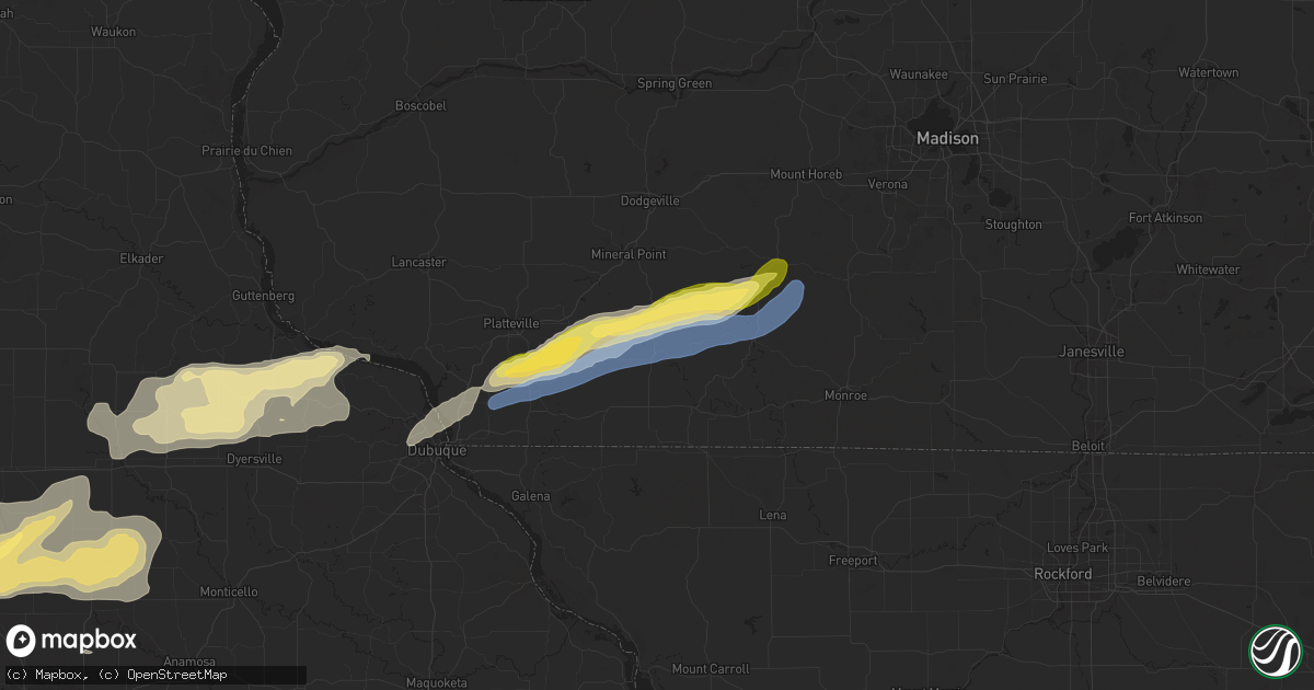 Hail map in Darlington, WI on July 11, 2025