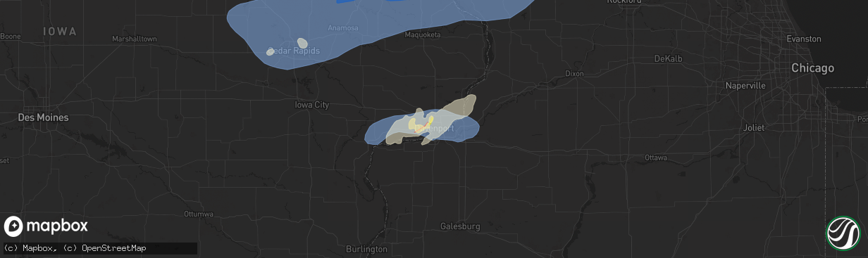 Hail map in Davenport, IA on July 11, 2025