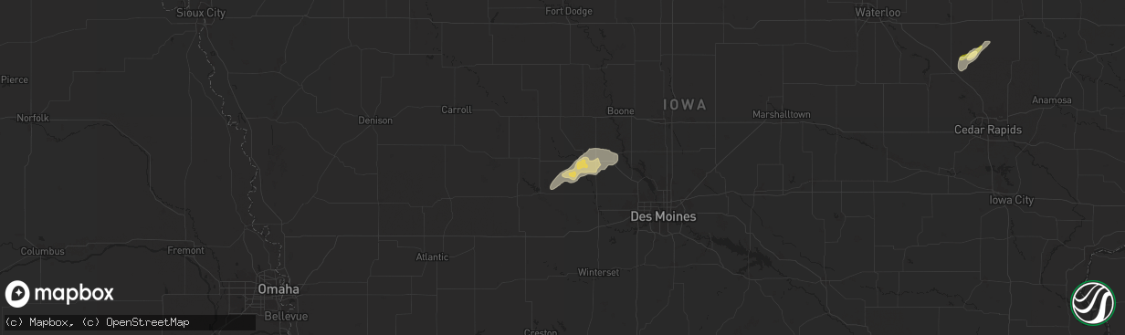 Hail map in Dawson, IA on July 11, 2025