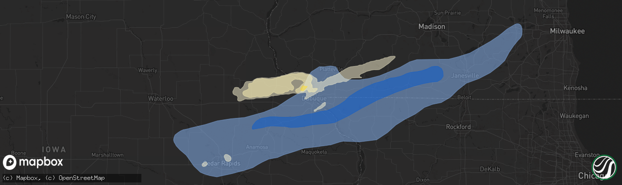 Hail map in Dubuque, IA on July 11, 2025
