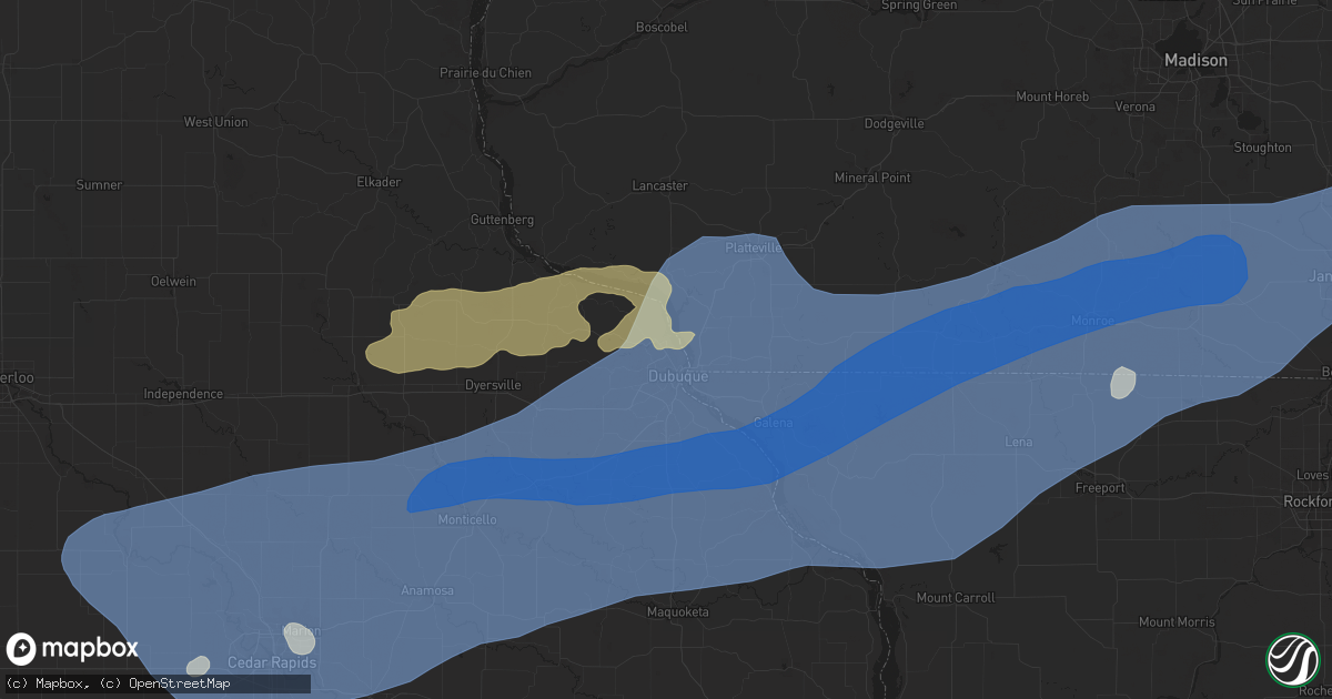 Hail map in Dubuque, IA on July 11, 2025