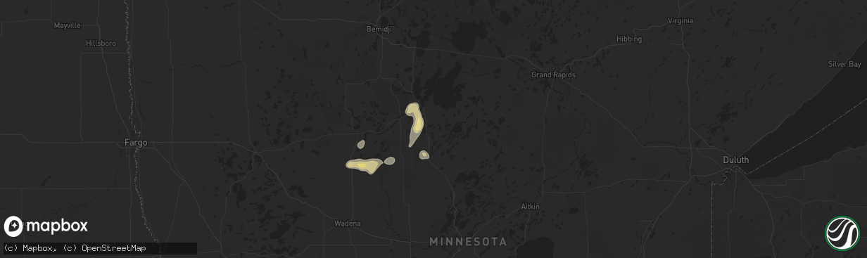 Hail map in Hackensack, MN on July 11, 2025