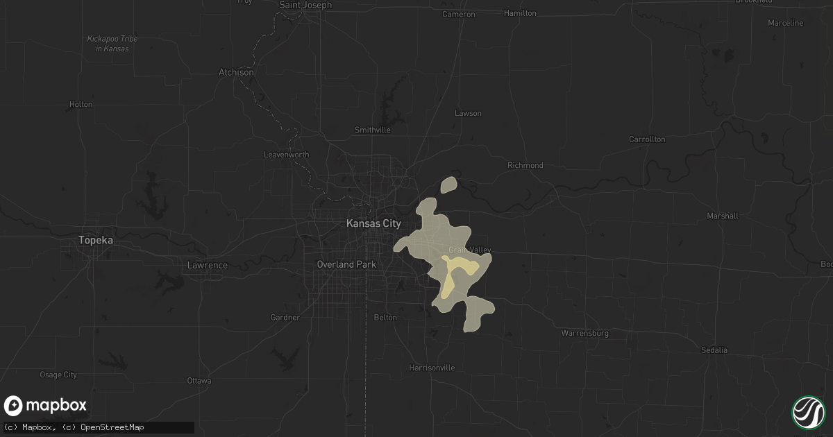 Hail map in Independence, MO on July 11, 2025