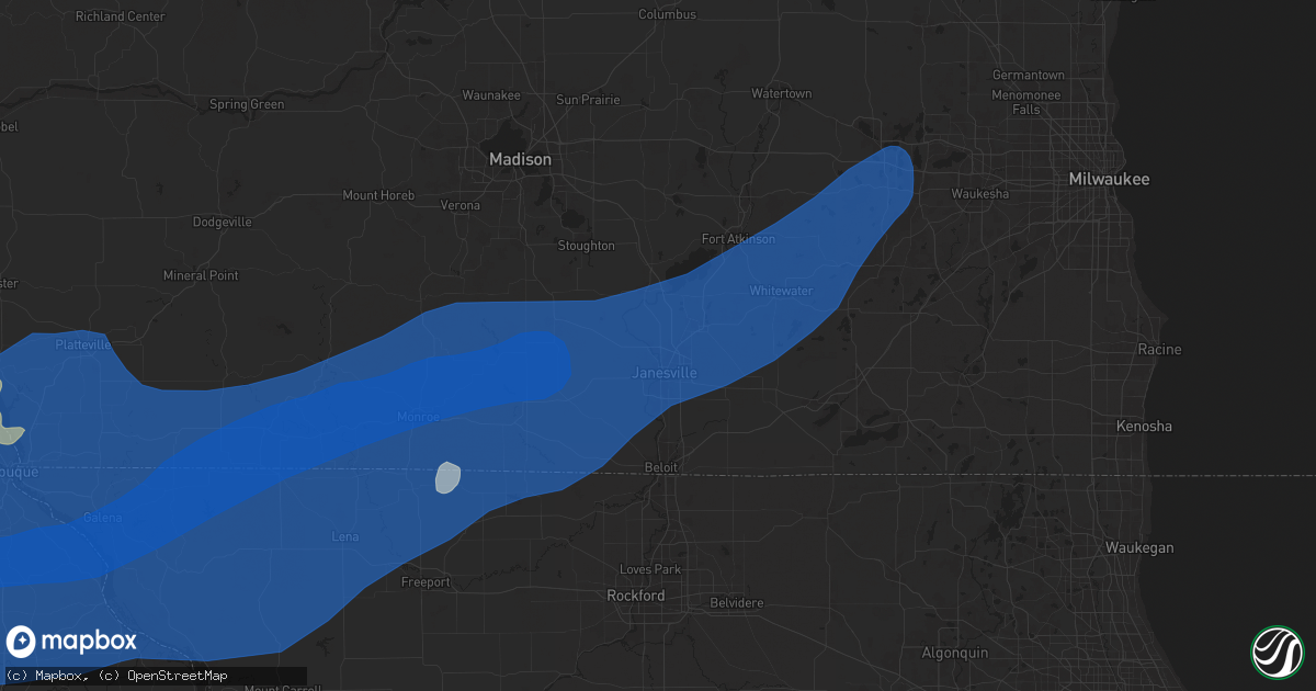 Hail map in Janesville, WI on July 11, 2025