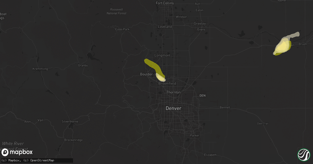 Hail map in Louisville, CO on July 11, 2025