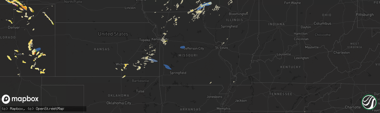 Hail map in Missouri on July 11, 2025