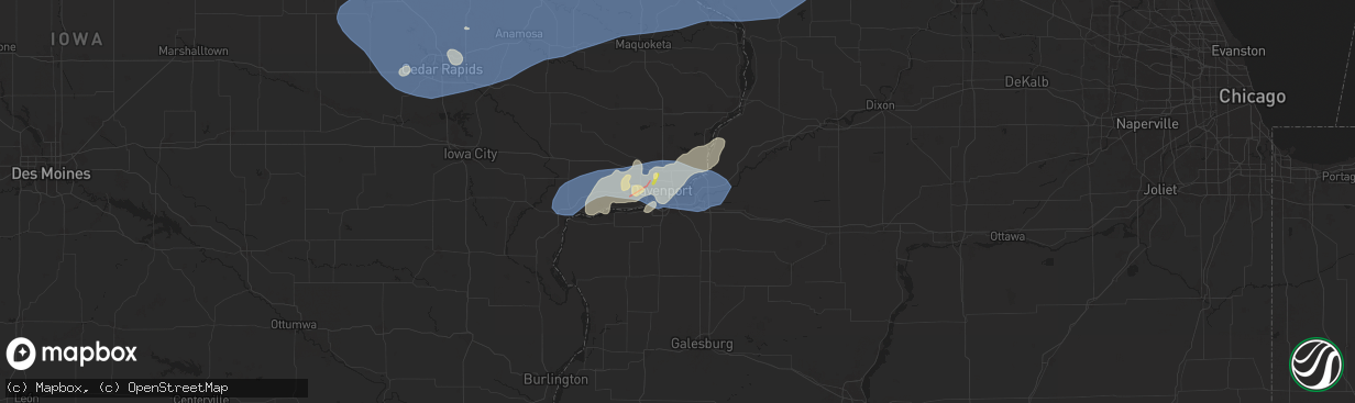 Hail map in Moline, IL on July 11, 2025