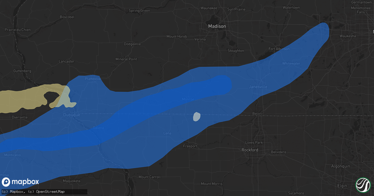 Hail map in Monroe, WI on July 11, 2025