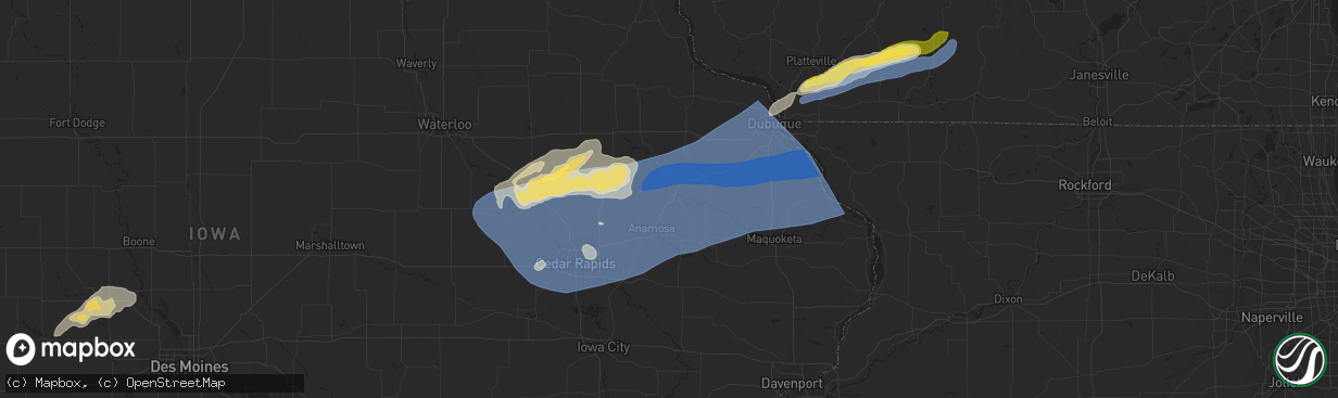 Hail map in Monticello, IA on July 11, 2025