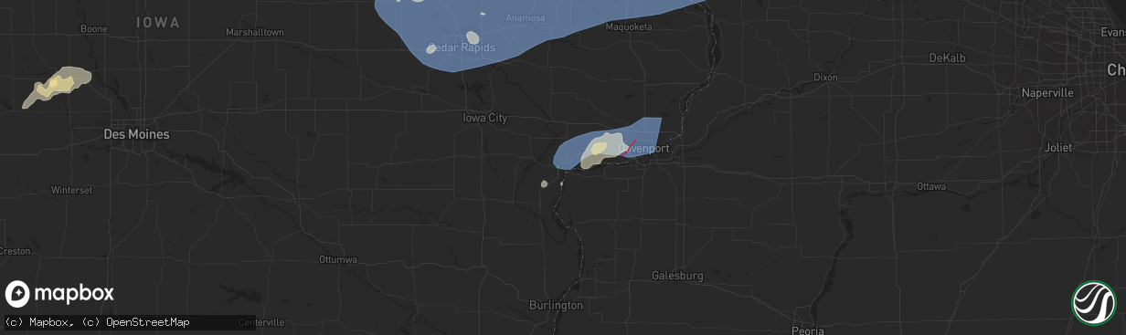Hail map in Muscatine, IA on July 11, 2025