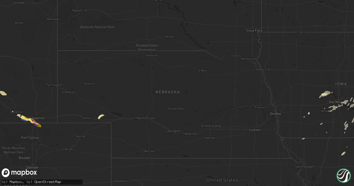 Hail map in Nebraska on July 11, 2025