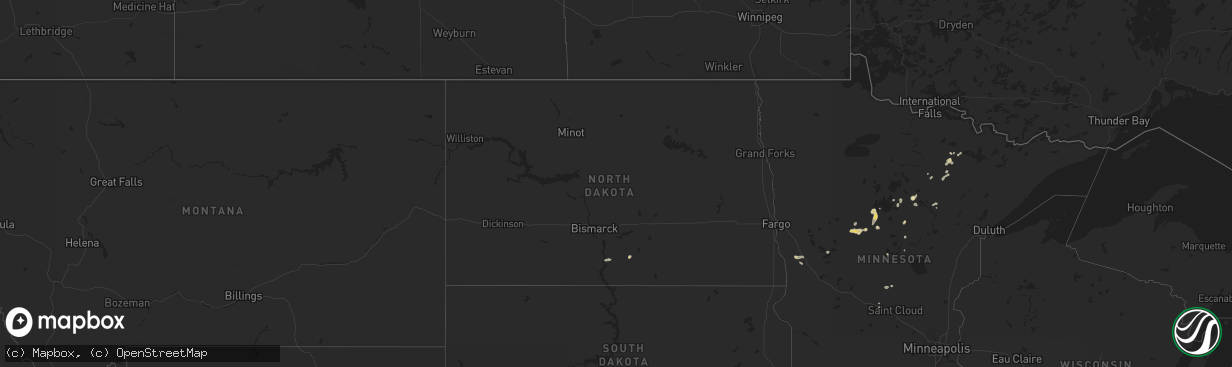 Hail map in North Dakota on July 11, 2025