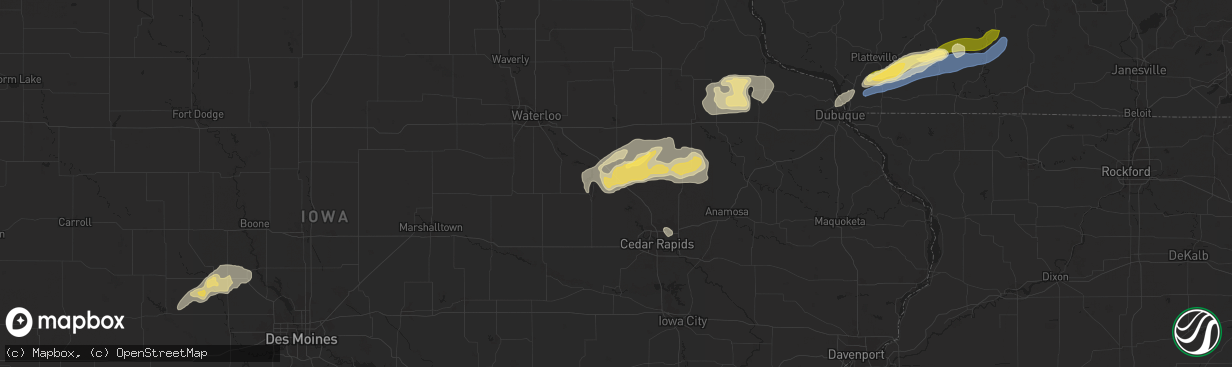Hail map in Urbana, IA on July 11, 2025