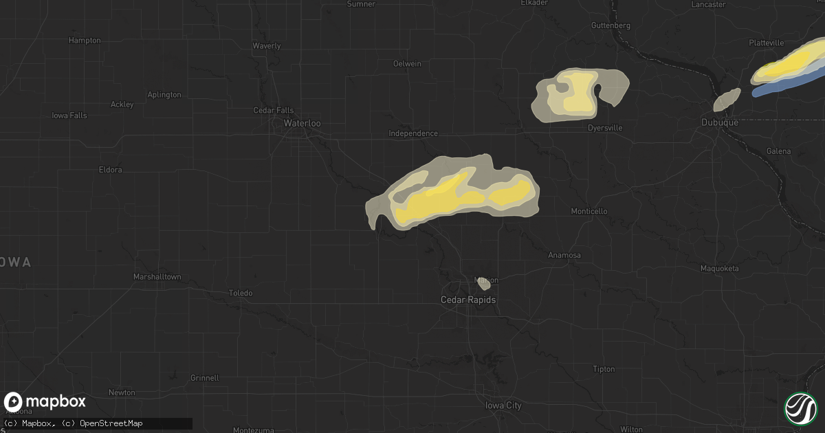 Hail map in Urbana, IA on July 11, 2025