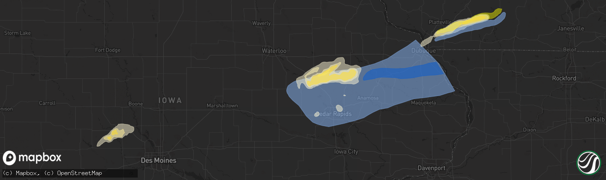 Hail map in Vinton, IA on July 11, 2025