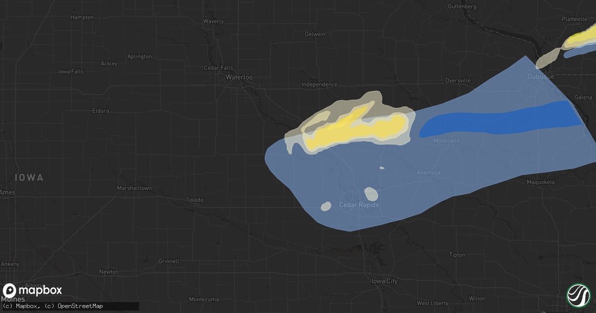Hail map in Vinton, IA on July 11, 2025