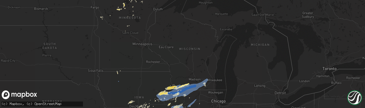 Hail map in Wisconsin on July 11, 2025