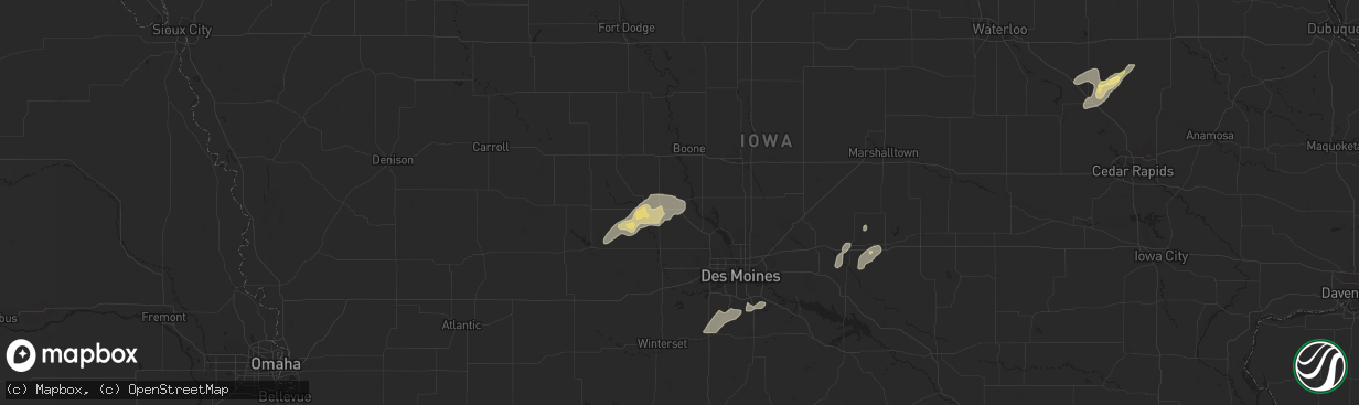 Hail map in Woodward, IA on July 11, 2025