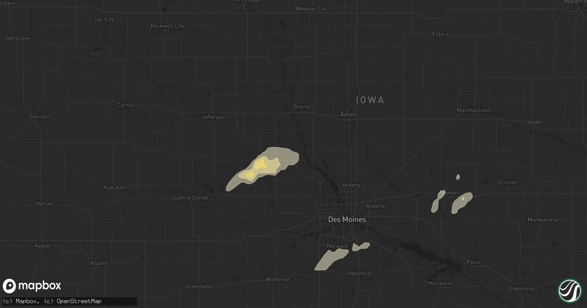 Hail map in Woodward, IA on July 11, 2025