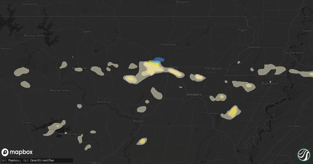 Hail map in Alicia, AR on July 11, 2026