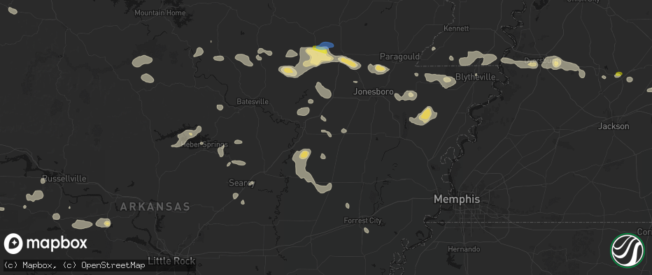 Hail map in Amagon, AR on July 11, 2026