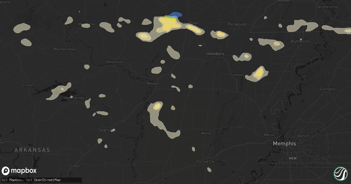 Hail map in Amagon, AR on July 11, 2026