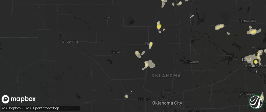 Hail map in Ames, OK on July 11, 2026