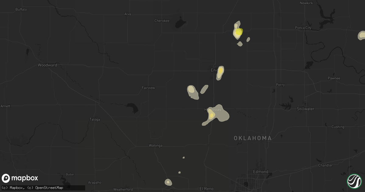 Hail map in Ames, OK on July 11, 2026