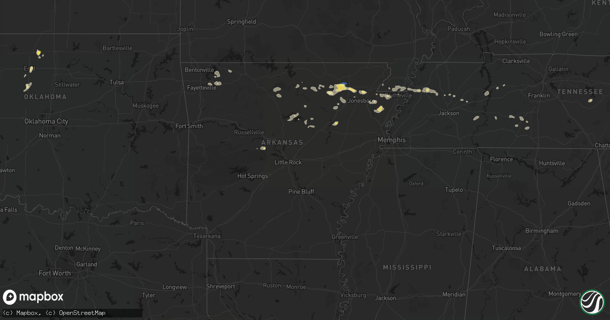 Hail map in Arkansas on July 11, 2026