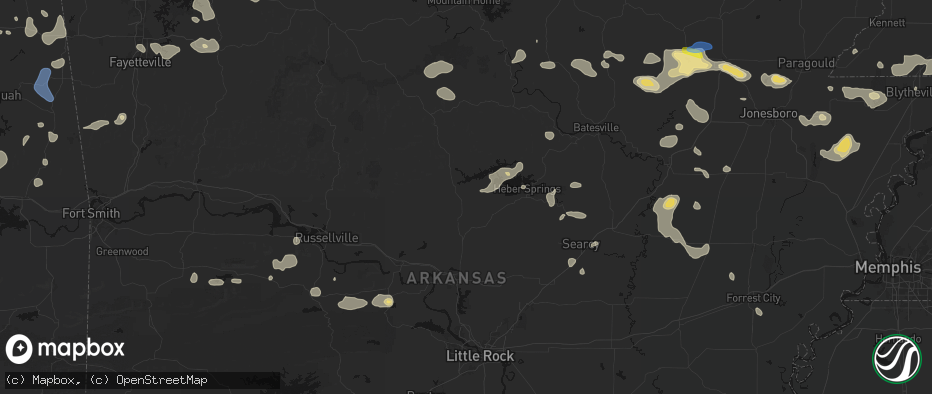 Hail map in Bee Branch, AR on July 11, 2026