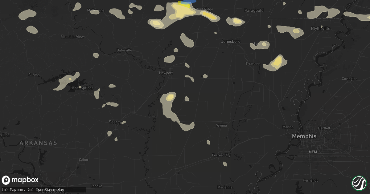 Hail map in Beedeville, AR on July 11, 2026