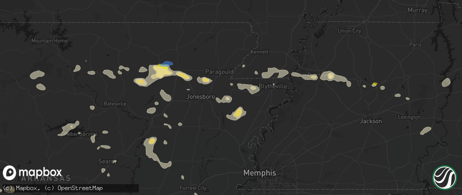 Hail map in Black Oak, AR on July 11, 2026